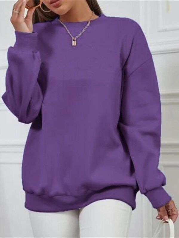 Fleece-lined Thick Round Neck Loose-fitting Solid Color Long Sleeves Sweater - globaltradeleader