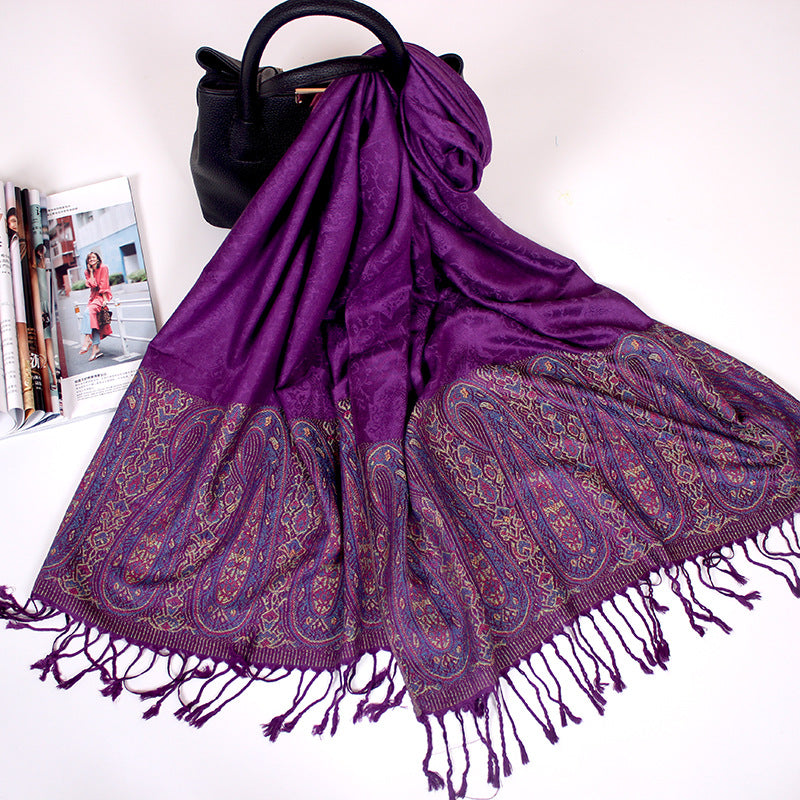 Ethnic Style Cashew Scarf Air Conditioning Talma Scarf Dual-use Jacquard Tassel