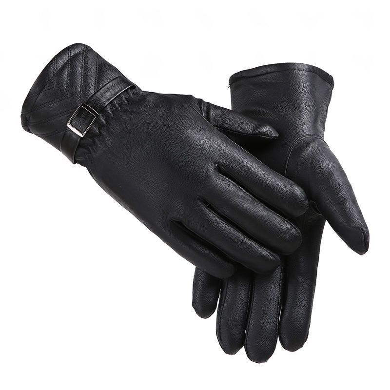 Winter Leather Gloves For Men And Women Velvet Thickened Cold-proof Warm Cycling Anti-slip Touch-screen Large Fleece Gloves - globaltradeleader
