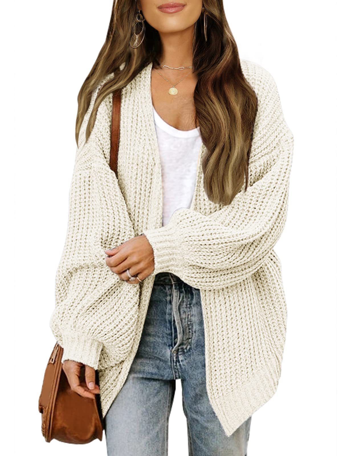 Fashion Lantern-sleeved Sweater With Pockets Casual Loose Solid Knit Cardigan Autumn Tops Womens Clothing - globaltradeleader