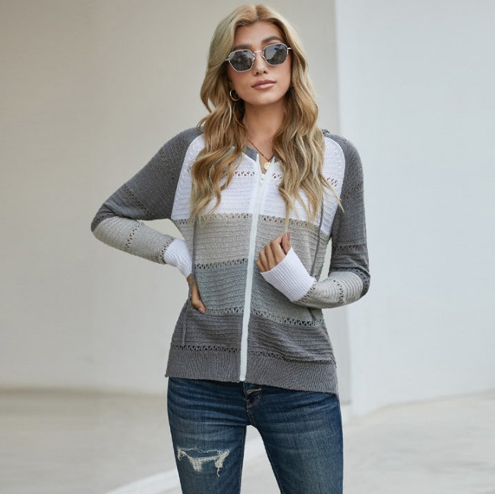 Casual Women's Knitted Long Sleeve Slim Hooded Sweatshirt - globaltradeleader