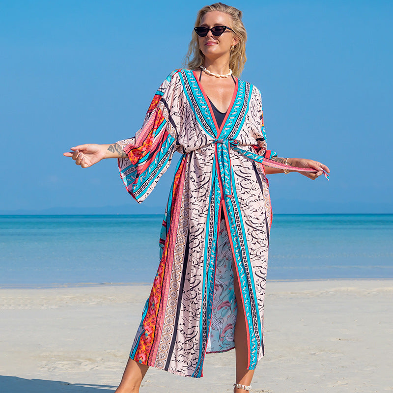 Rayon Print Cardigan Beach Skirt Bikini Blouse - globaltradeleader