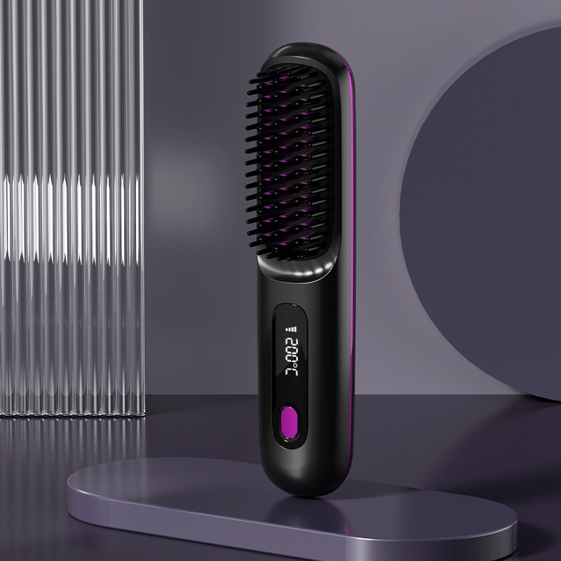2 In 1 Straight Hair Comb Wireless Hair Straightener Brush Hair Fast Heating Portable Hot Curler USB Charging - globaltradeleader
