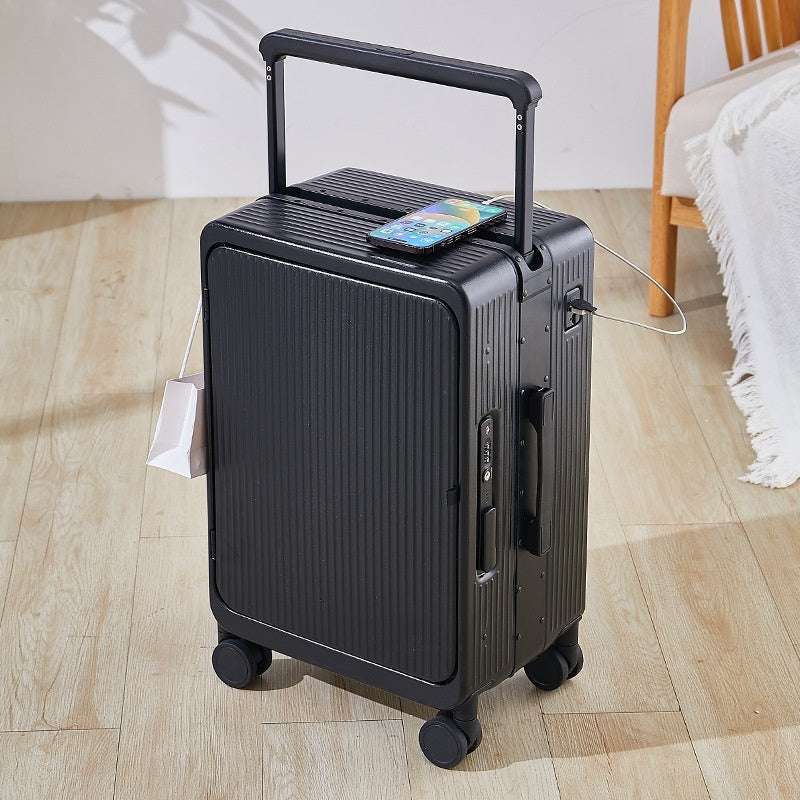 Multifunctional USB Charging Trolley Case Front Fastening Wide Trolley Universal Wheel 20-inch Boarding - globaltradeleader