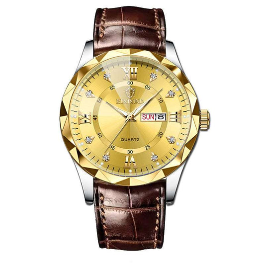 Genuine Leather Men's Waterproof Leisure Fashion Business Men's Student Quartz Watch - globaltradeleader