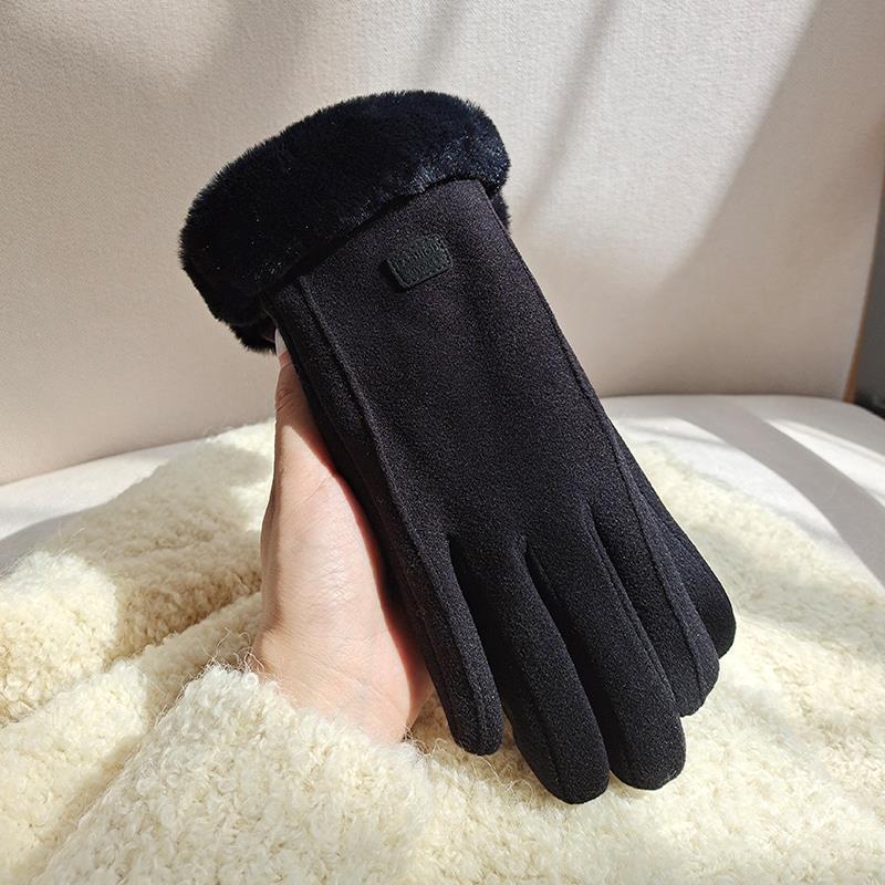 Fleece Lined Padded Warm Keeping Cute Suede Riding Gloves - globaltradeleader