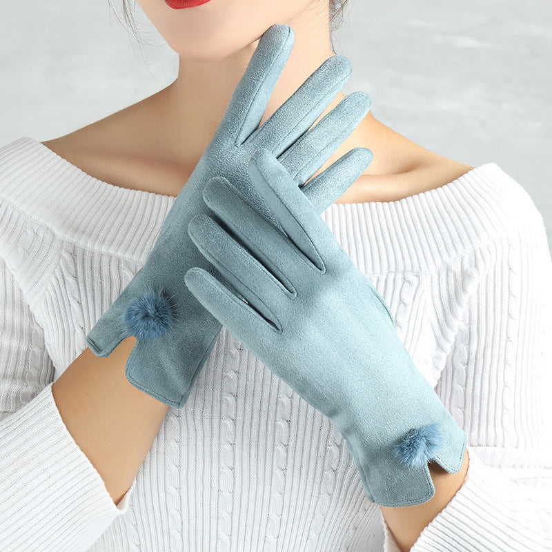 Suede Glove Warm Finger Gloves