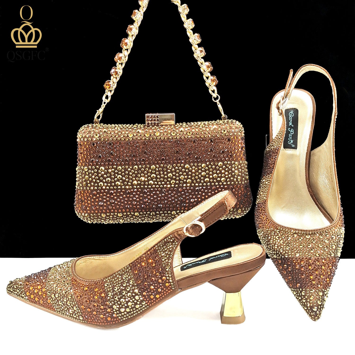 Simple Pointed Striped Delicate Rhinestone Decorative Banquet Style Elegant Women's Shoes And Bags Suit - globaltradeleader