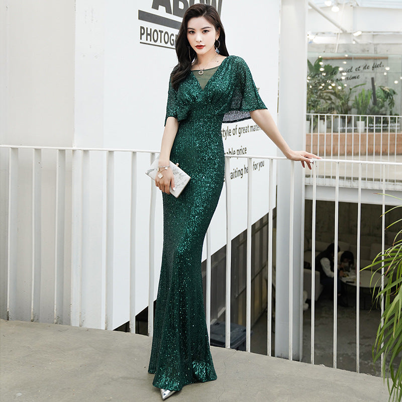 Dark green evening dress female annual party temperament - globaltradeleader