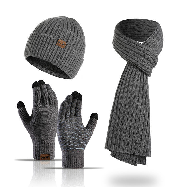 Winter Solid Color Scarf Hat Gloves Knitted Three-piece Suit - globaltradeleader