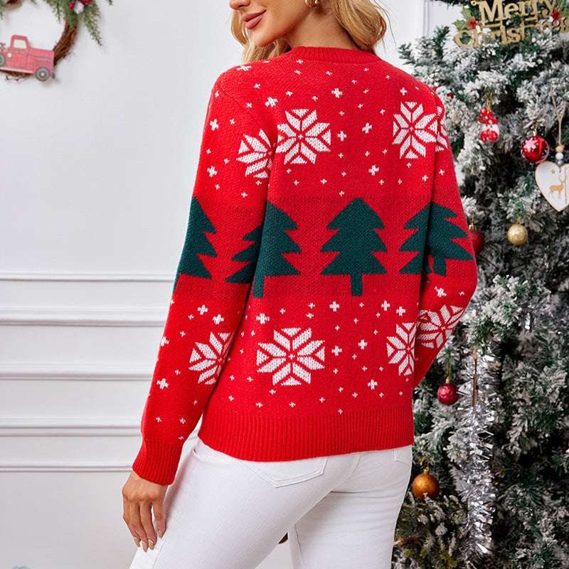 Women's Christmas Tree Jacquard Pullover Knitted Sweater - globaltradeleader