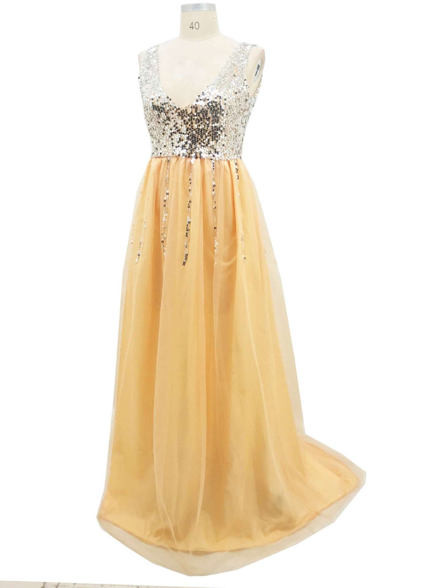 Hot Sale Front And Back V-neck Sequined Floor-length Dovetail Dress - globaltradeleader