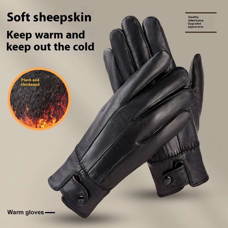 Genuine Leather Gloves For Men And Women Autumn And Winter Fleece-lined Thickened - globaltradeleader