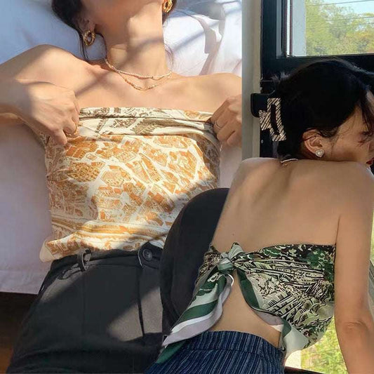 Women's Silk Scarf Strap Retro Tube Top Sun Protection