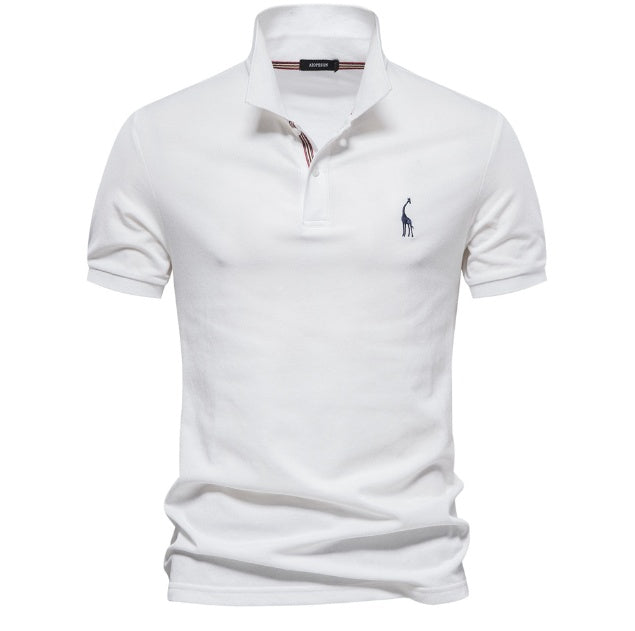 Deer Embroidered Men's T-shirt Solid Color Polo Collar Basic Style Short-sleeved Shirt Men - globaltradeleader