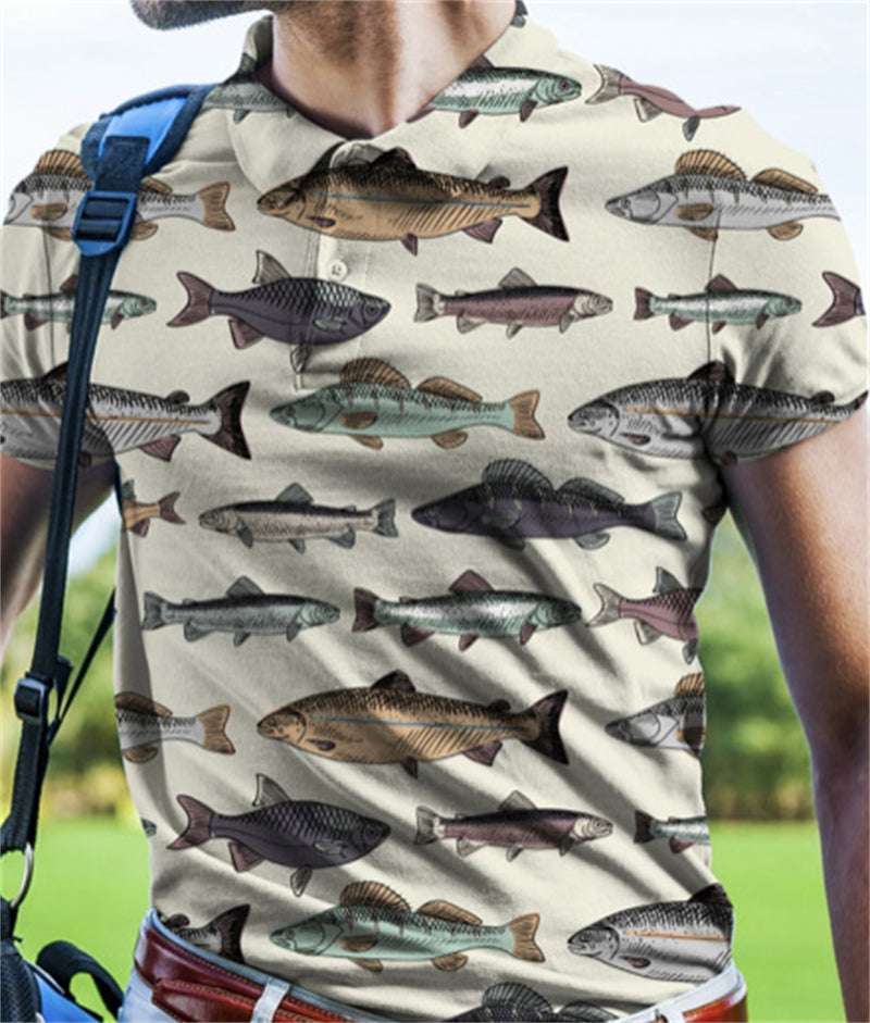 Men's Camouflage 3D Printed PoLo Shirt Fashion Button Lapel Short Sleeves