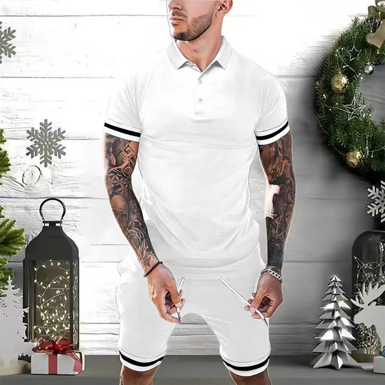 Mens Short Sets 2 Piece Outfits Polo Shirt Fashion Summer Tracksuits Casual Set Short Sleeve And Shorts Set For Men - globaltradeleader