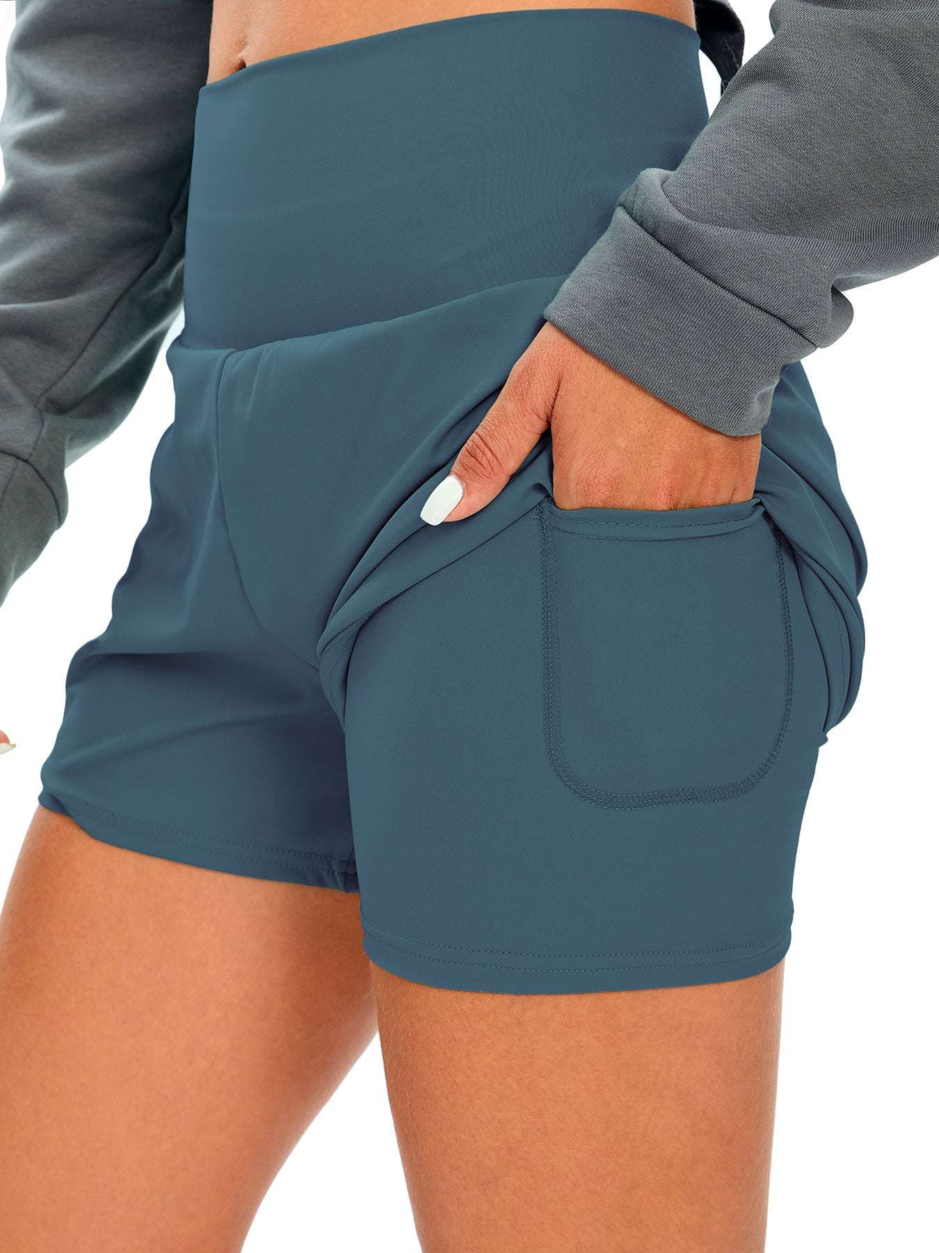 European And American Fitness Simple Casual Pants High Waist Pocket Anti-exposure Bottoming Yoga Shorts - globaltradeleader
