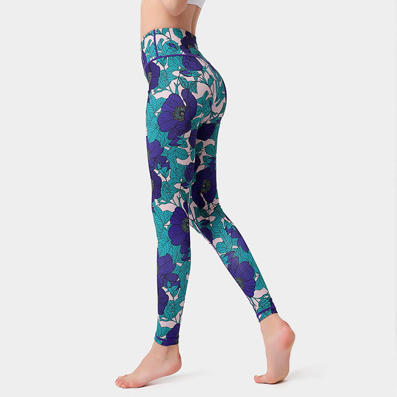 Fashion Flowers Print Leggings High Waist Hip Lifting Yoga Pants For Women Sports Running Fitness Trousers - globaltradeleader