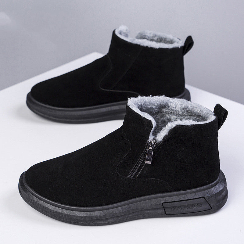 Fashion Snow Boots For Men Winter Warm Flat Cotton Plush Shoes With Side Zipper Casual Daily Fleece Ankle Boot - globaltradeleader