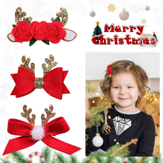 Christmas Sequins Elk Horn Non-woven Bow Barrettes