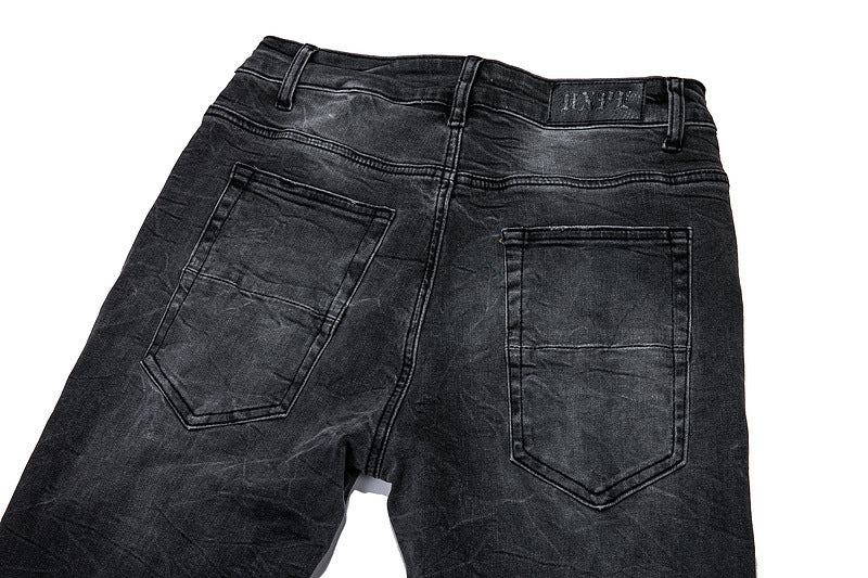 Black Punk Wind Pressure Shaft Distressed Jeans