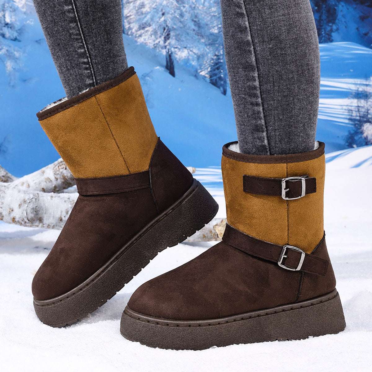 Round Toe Fashionable And Comfortable Furry Slip-on Snow Boots For Women - globaltradeleader