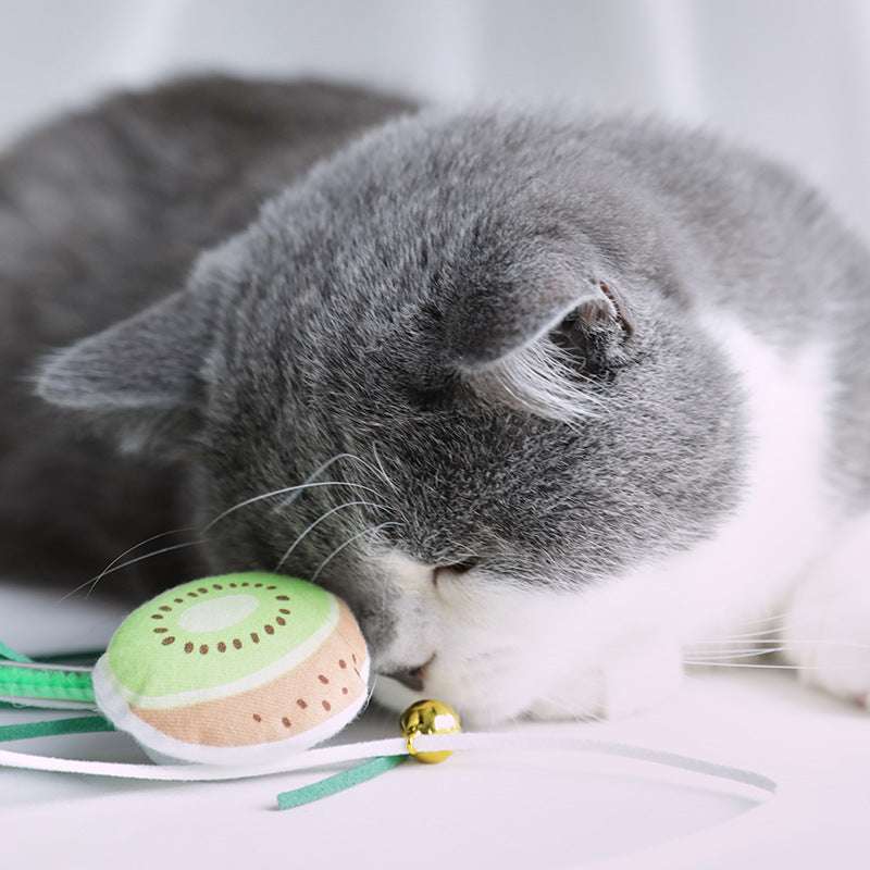 Funny Cat Stick Sounding Bells Tassels Fruit Shapes Relieve Boredom
