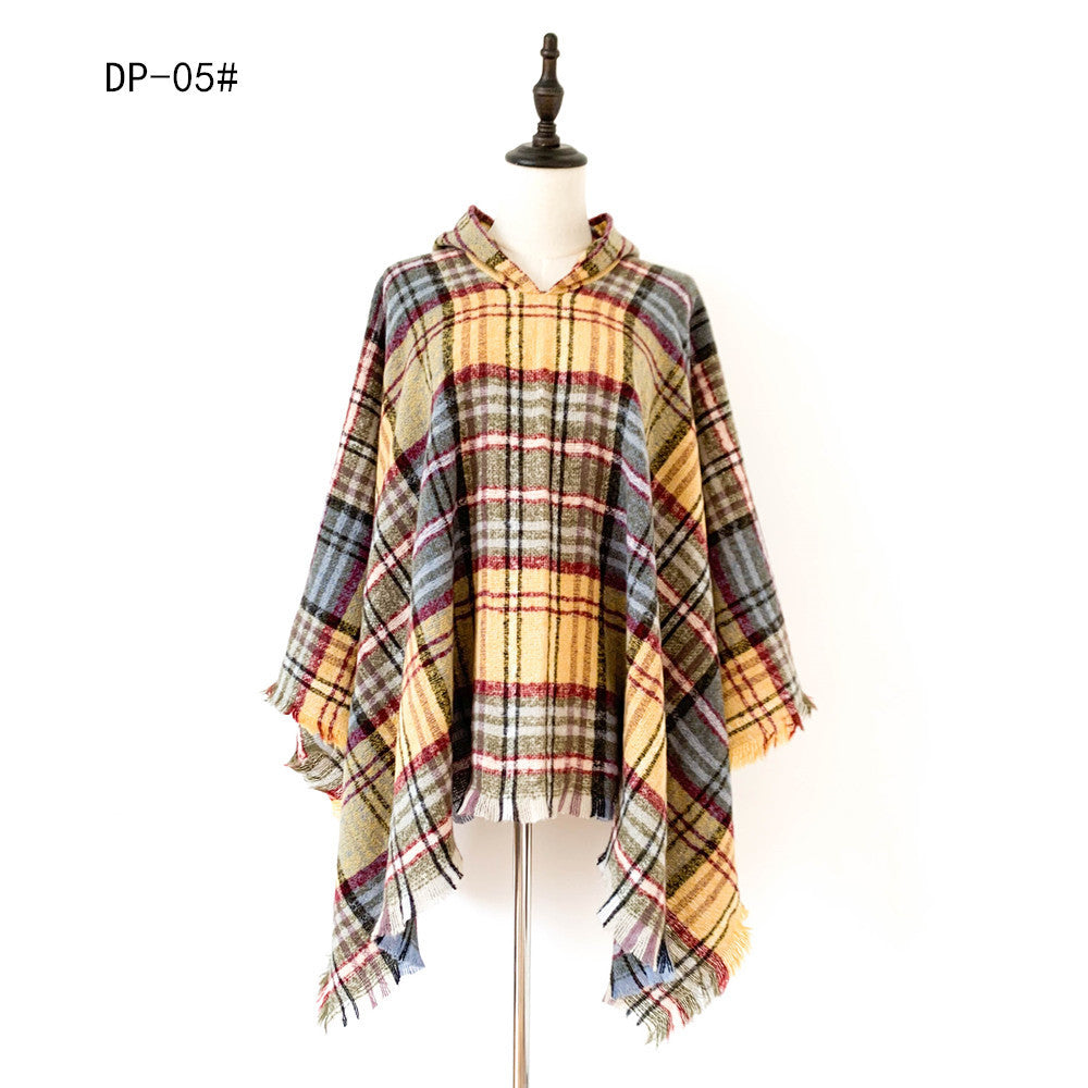 Spring Autumn And Winter Plaid Ribbon Cap Cape And Shawl