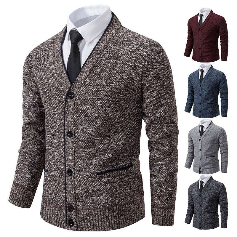 Casual Fleece-lined Cardigan Long Sleeve Youth Stand Collar Sweater Men's Cardigan Coat - globaltradeleader
