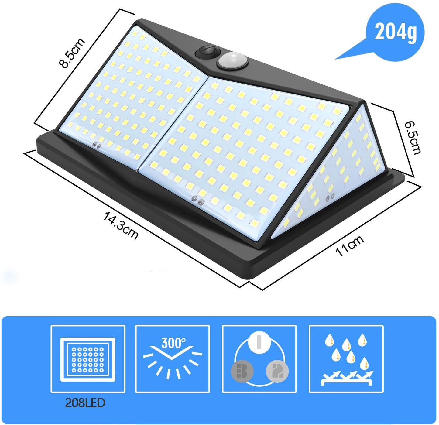 208LED Solar Wall Lamp Human Body Induction Garden Lamp Villa Landscape Lamp - globaltradeleader
