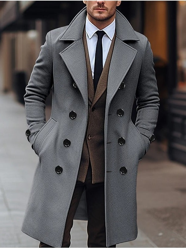 Fall Winter Men Woolen Coat Double Breasted Long - globaltradeleader