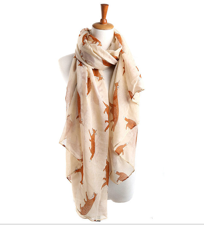 Fall Winter Fashion Korean Style Voile Animal Pattern Fox Scarf