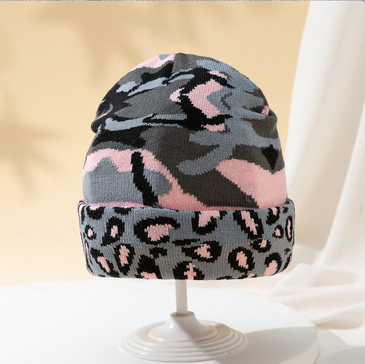 Camo Leopard Pattern Fashion Outdoor Autumn And Winter Warm Printing Women's Hat