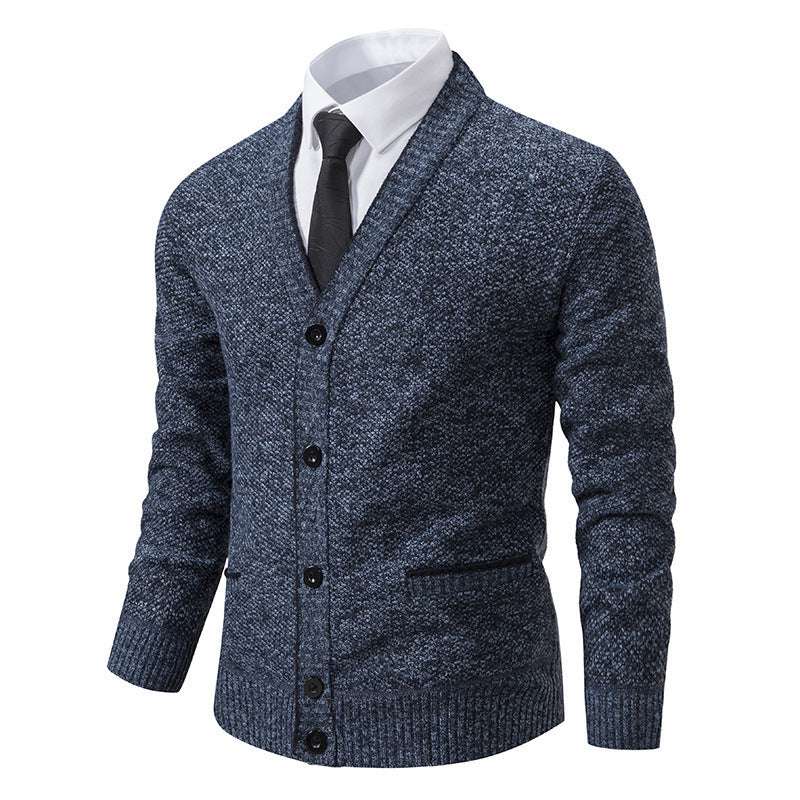 Casual Fleece-lined Cardigan Long Sleeve Youth Stand Collar Sweater Men's Cardigan Coat - globaltradeleader