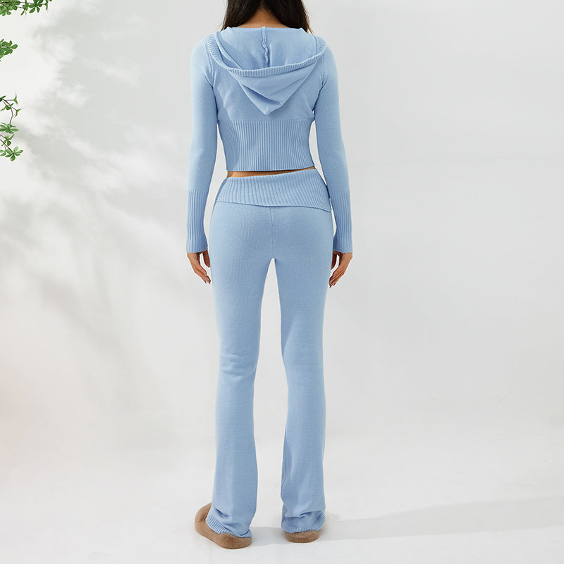 Hoodie Suit Women Leisure Sexy Zip Long Sleeve Sweater And High Waist Long Pants Set - globaltradeleader