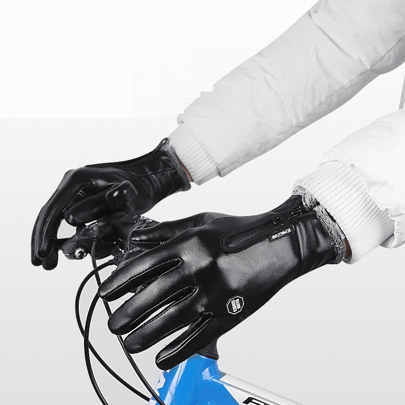 Outdoor Winter Sports Cycling Warm Men's PU Leather Gloves - globaltradeleader