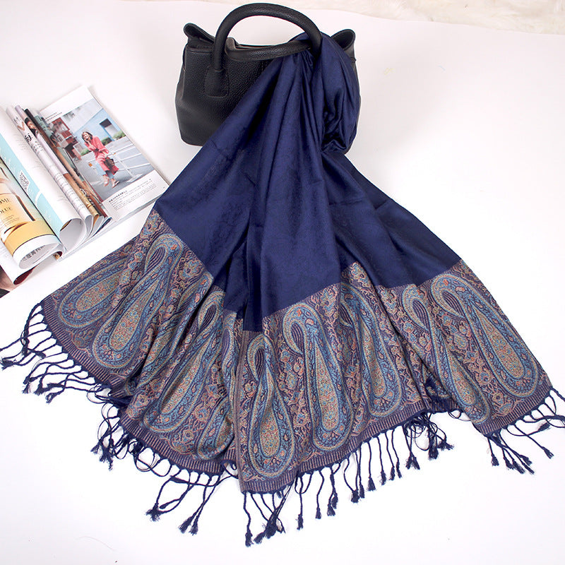 Ethnic Style Cashew Scarf Air Conditioning Talma Scarf Dual-use Jacquard Tassel