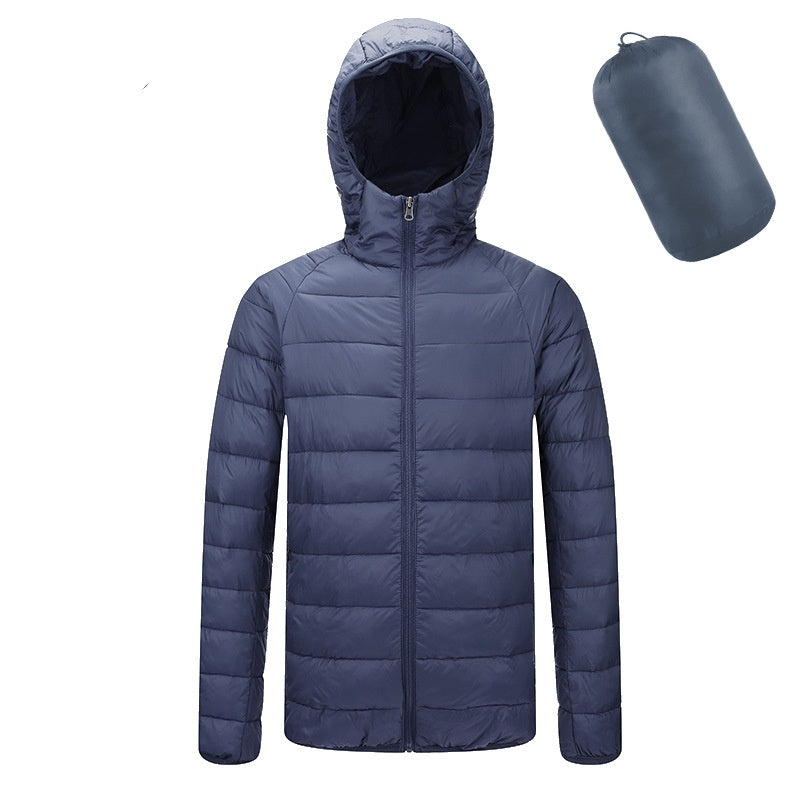 Men's Lightweight Hooded Coat Winter Warm Solid Color Zipper Jacket Fashion Portable Outerwear Top Clothing - globaltradeleader