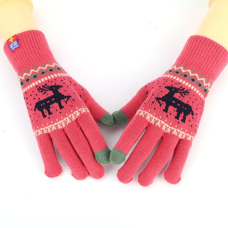 Women's Cute Animal Deer And Snowflake Knitted Gloves Full Finger Winter Gloves Touch Screen Gloves Beautiful Christmas Gift - globaltradeleader