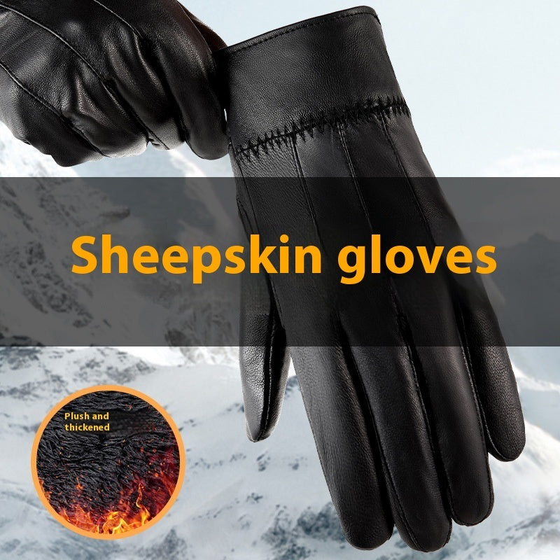 Genuine Leather Gloves For Men Women Fleece Lined Padded Warm Keeping Sheepskin Gloves - globaltradeleader