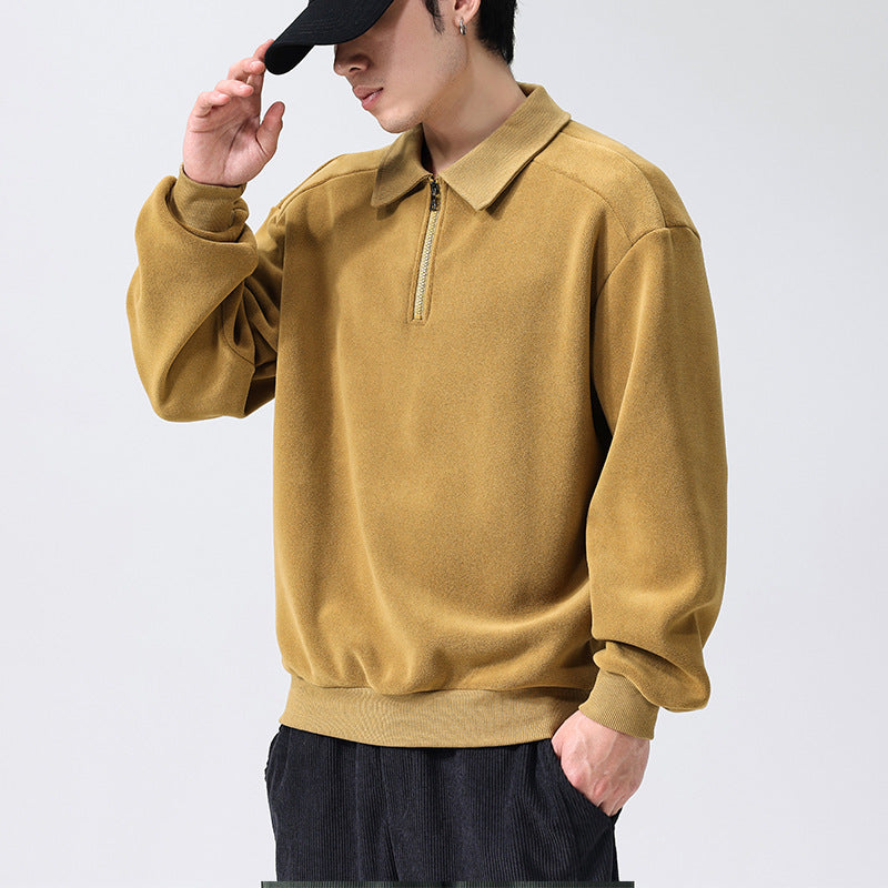 Fashion Lapel Half-zip Sweatshirt Winter Warm Fleece Long Sleeve Top Men's Clothing - globaltradeleader