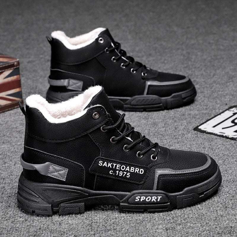 Plush Snow Boots Winter New Winter Velvet Thickened Warm Cotton Shoes Casual Trendy High-top Workwear Boots For Men - globaltradeleader