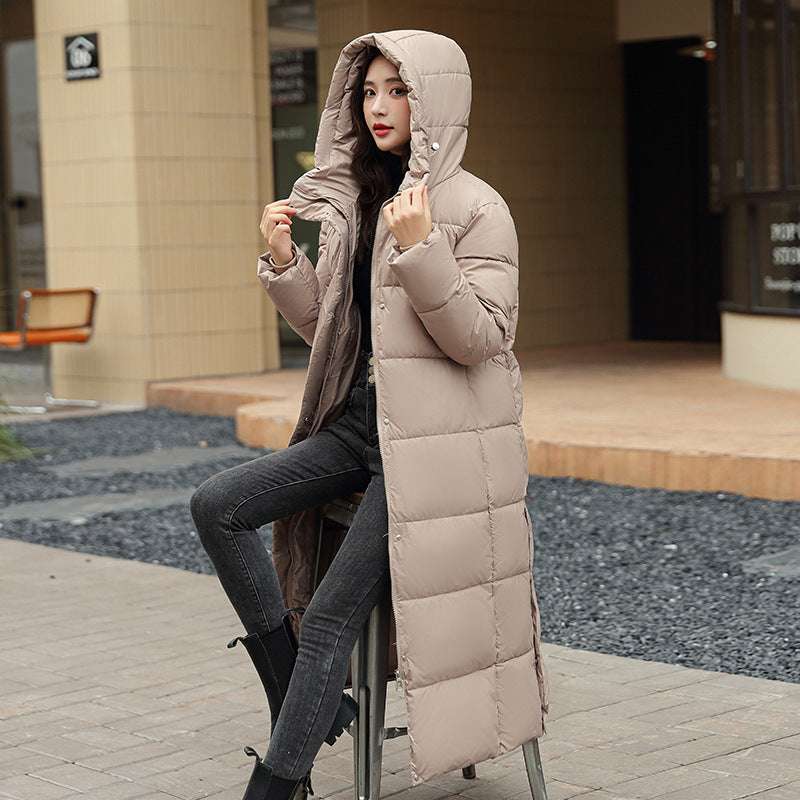 Women's Super Long Down Jacket Winter Puffer Thick Coat Black Red Hooded Zipper Keep Warm Fall Winter Casual Clothes - globaltradeleader