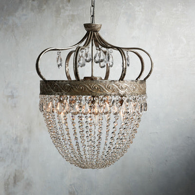 Retro Crystal Chandelier Wrought Iron Forged Crown Lamp - globaltradeleader