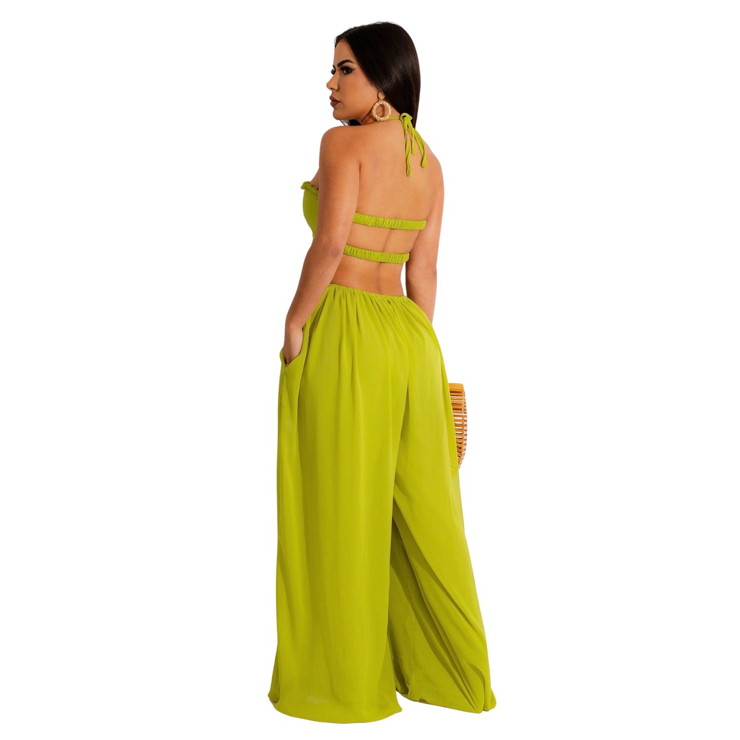 Chiffon Chest-wrapped Bare Back Wide-leg Jumpsuit European And American - globaltradeleader