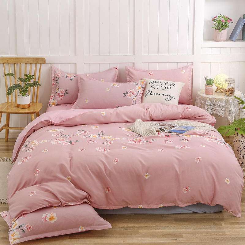 Simple Cotton Sanding Four-piece Set Thickening Small Bed Quilt Cover
