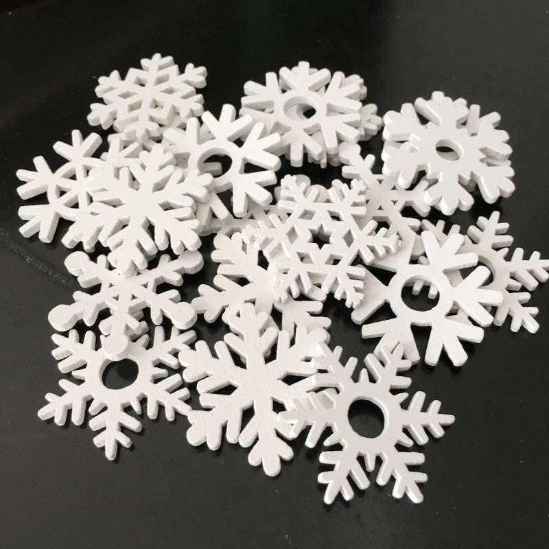 Wooden Crafts White Snowflake Christmas Series Wood Chips