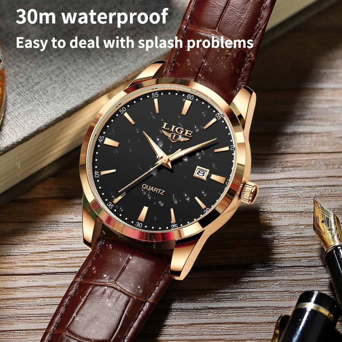 New Men's Quartz Watch Single Calendar Three Needle Leather Belt Waterproof - globaltradeleader