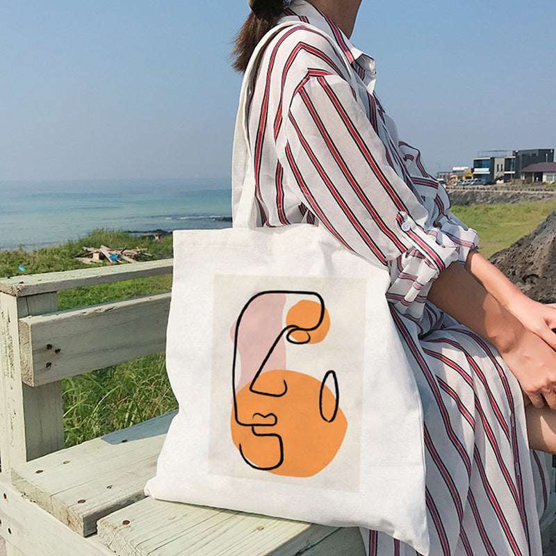 Simple Face Print Canvas Bag